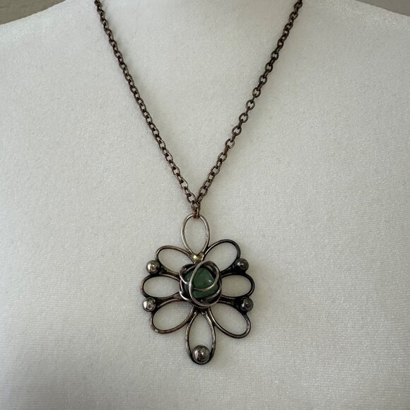 MCM Stlye Silver Tone Atomic Atom Agate On Chain Artsy Wearable Art - Picture 1 of 8